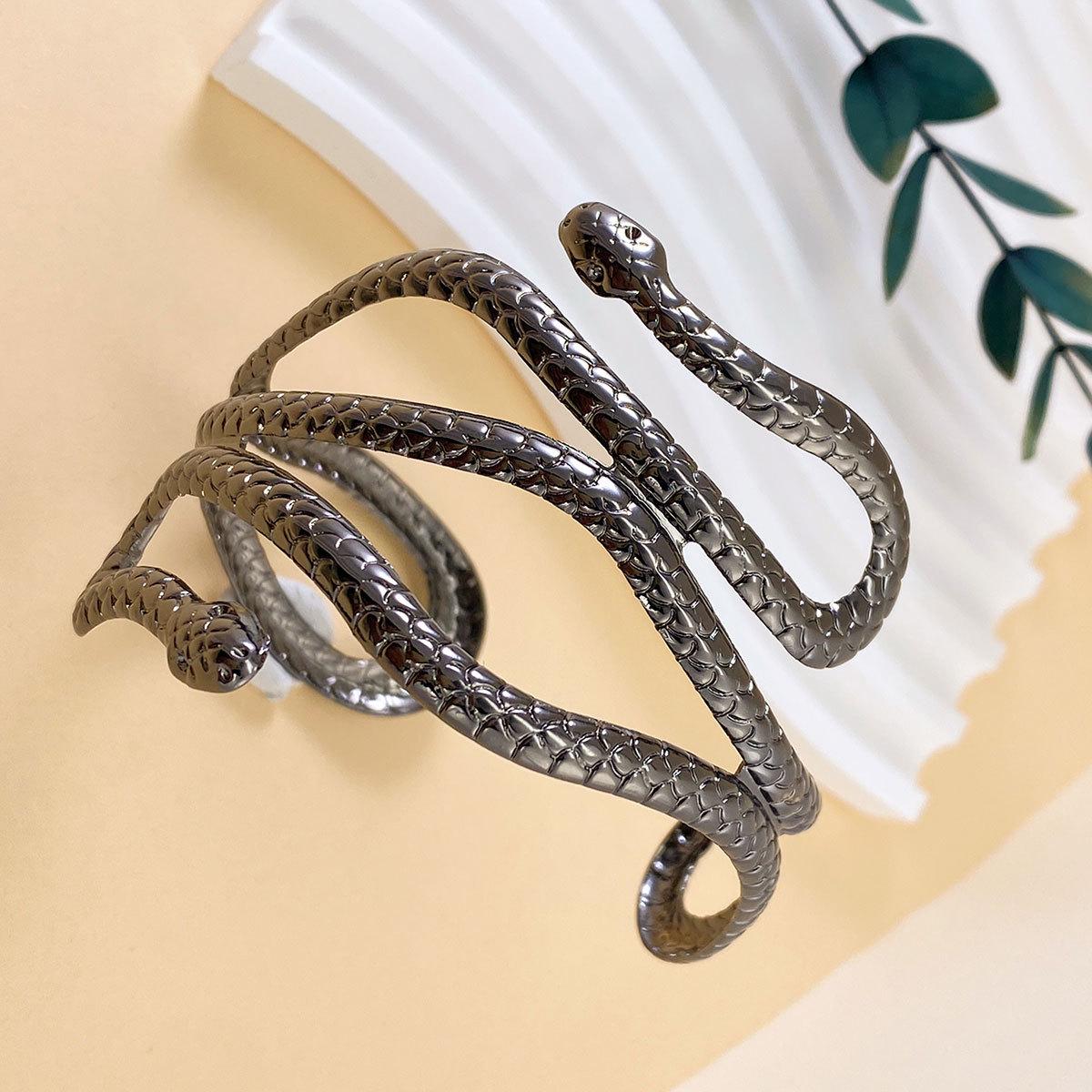 Элегантный Унисекс Металлический Браслет в Форме Змеи - Холодный Свет Роскоши, Открытый Дизайн One Size