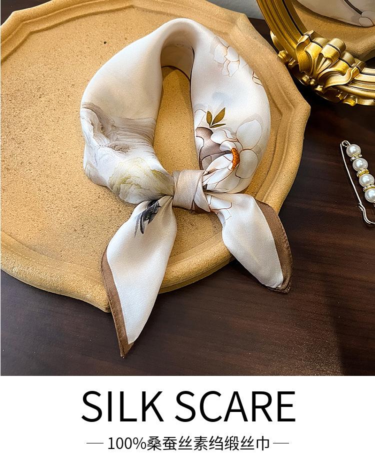 Spring New Chinese Elegant Silk Scarf Women's New Fashion Light Luxury Plain Crepe Satin Square Scarf 111% Mulberry Silk Scarf