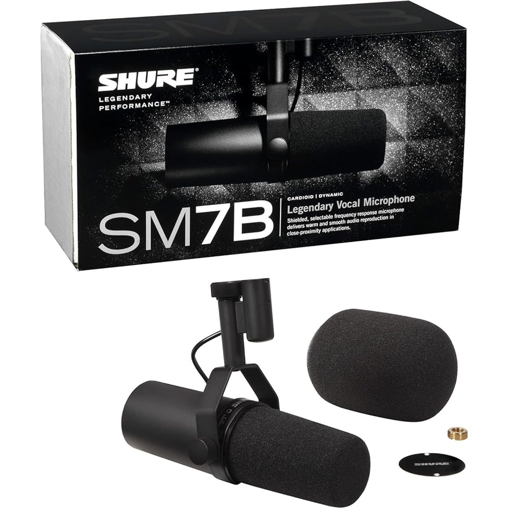 SHURE Sure SM7B: Dynamic Microphone, Cardioid, Unidirectional, XLR, Wired Noise Cancellation, Str...