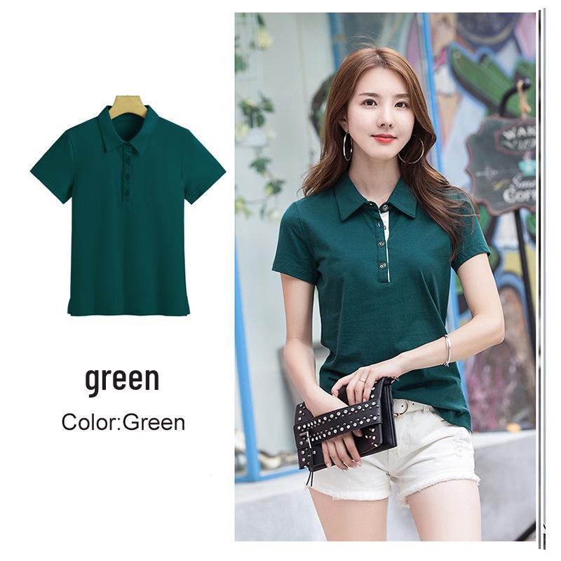 2025 Summer Women's Slim Fit Short Sleeve Polo - Korean Style Solid Color Lapel T-shirt