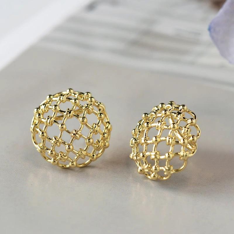 

Huitan Novel Design Half Hollow-out Ball Stud Earrings Exquisite Gold Color Piercing Earrings for Women Statement Jewelry