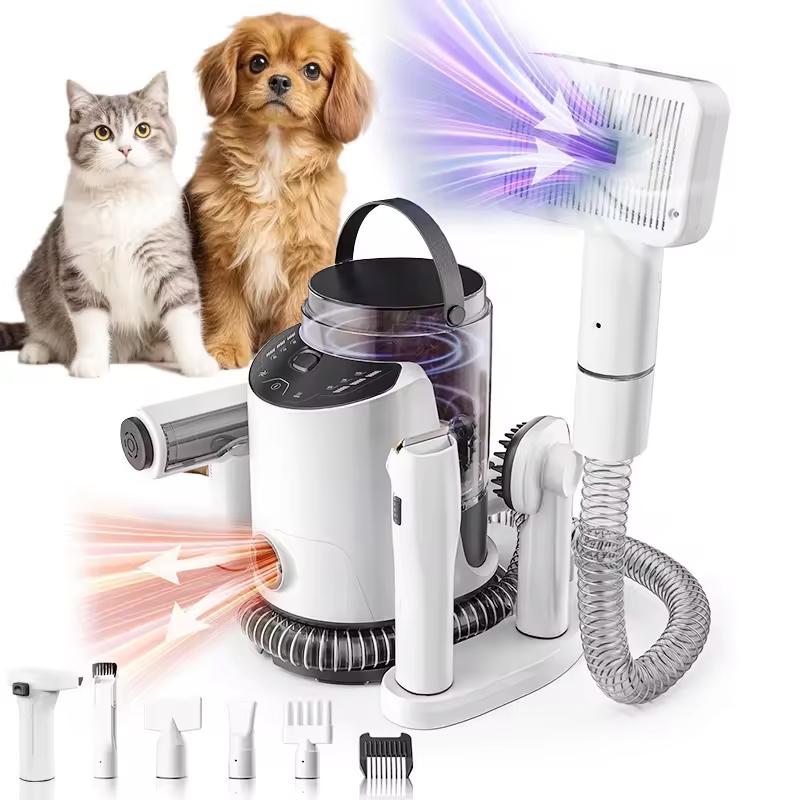Dog Grooming Kit Pet Hair Dryer Dog Electric Clippers 9-in-1 Low Noise Adjustable Airflow Cat Vacuum Cleaner Cat Grooming Brush белый