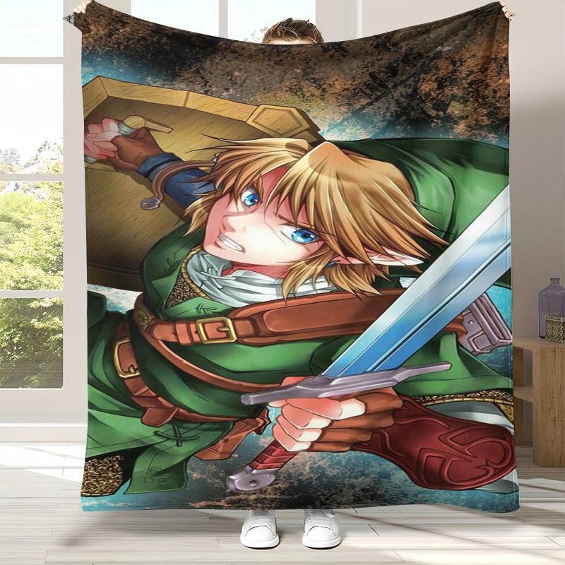 Retro Z-Zelda Cartoon Link Games Flannel Blanket,Ultra Soft Warm Plush Throw for Home Bedroom Bed Sofa Cover Camping Picnic kid