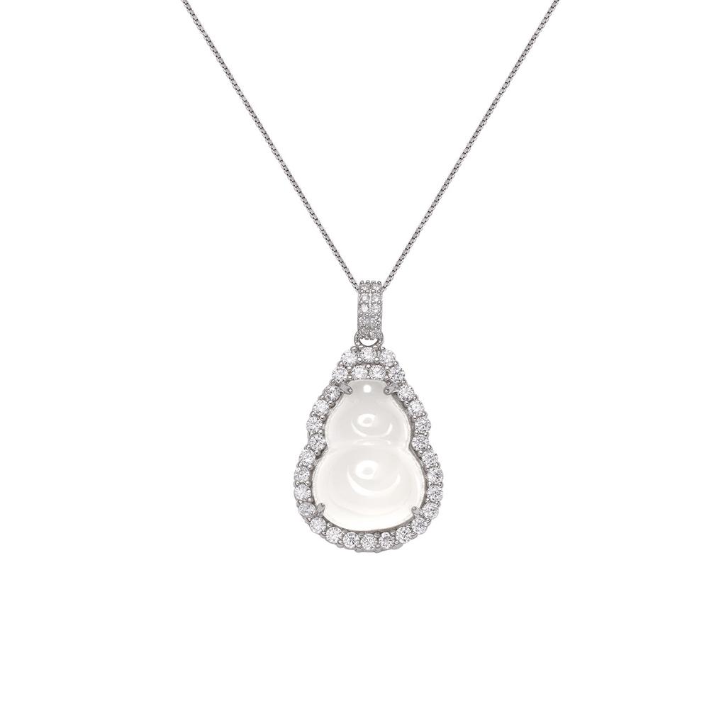 S925 Silver High Ice Chalcedony Gourd Necklace, White Ice Transparent Chalcedony Pendant, National Trend Fashion Jewelry for Women