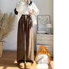 White Corduroy Wide Leg Pants Women's Autumn Winter Slim Straight Drapey Small Size Fleece Lined Suit Trousers