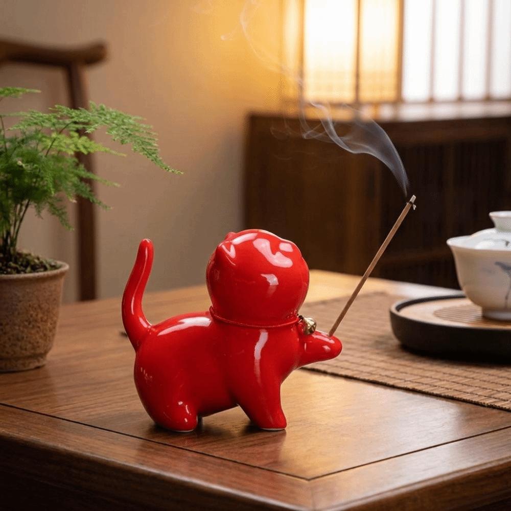 Cute Cat Incense Burner Holder Handmade Craft Desktop Ornament Incense Stick Holder  Temples
