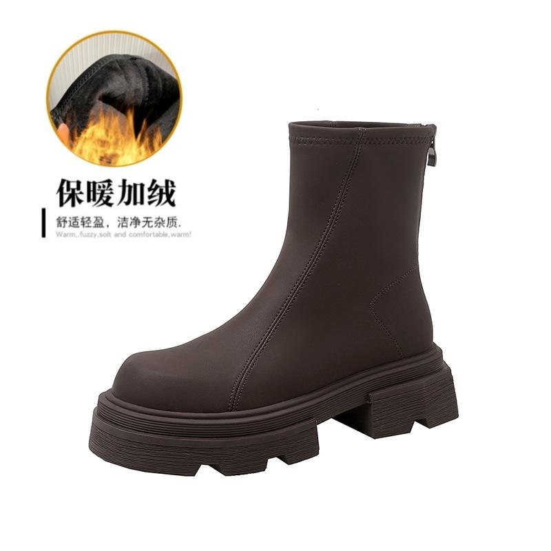 Thick heel thick sole retro boots women's 2025 autumn and winter new rear zipper high boots long boots elastic thin boots