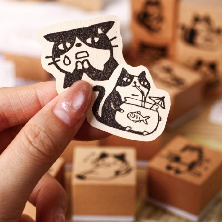 Charming Cats Themed Miniature Wood Stamps Adorable Cats Shape Stamp For Handmade Journal Card And Artistic Decorations