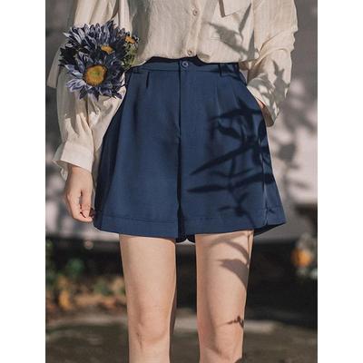 Women's Loose Suit Shorts A-line High-waisted Wide-leg Pants Rolled-up Slacks