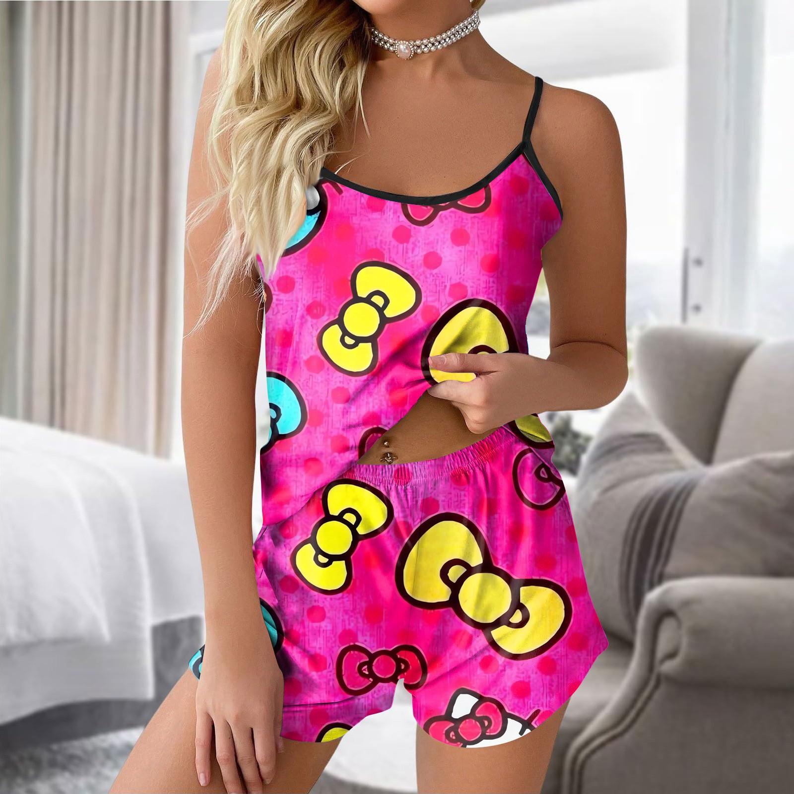 

Pyjama Sets For Women Soft Two Piece Loungewear Sets Sleeveless Tops Shorts Matching Pyjamas Nightwear S жовтий