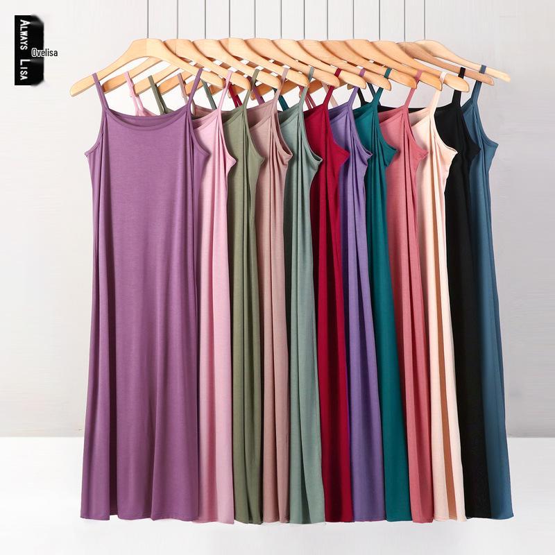 Plus Size Slimming Modal Cotton Spaghetti Strap Sleep Dress - Solid Color