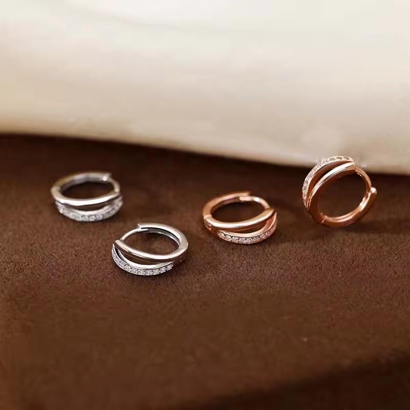 Elegant Double Layer Hollow Zircon Ear Cuffs For Women Fashionable Delicate Small Versatile Stud Earrings Jewelry