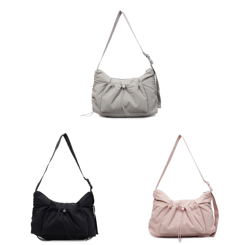 Borsa a tracolla in nylon stile coreano alla moda con chiusura a coulisse per uso quotidiano casual
