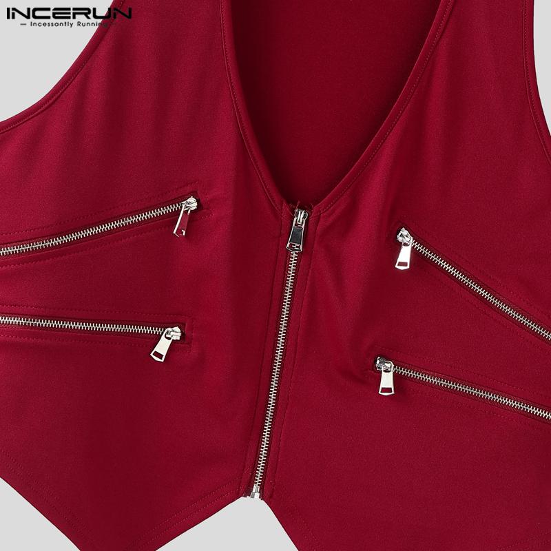 INCERUN Men Deep V Neck Sleeveless Zip-up Irregular Casual Tank Tops Waistcoat