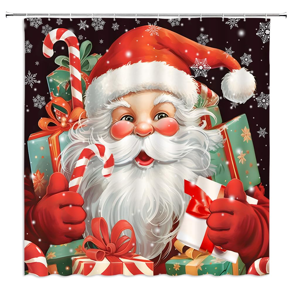Christmas Santa Claus Shower Curtain Merry Christmas Shower Curtain Washable Fabric Shower Curtain Funny Winter Bathroom Decor