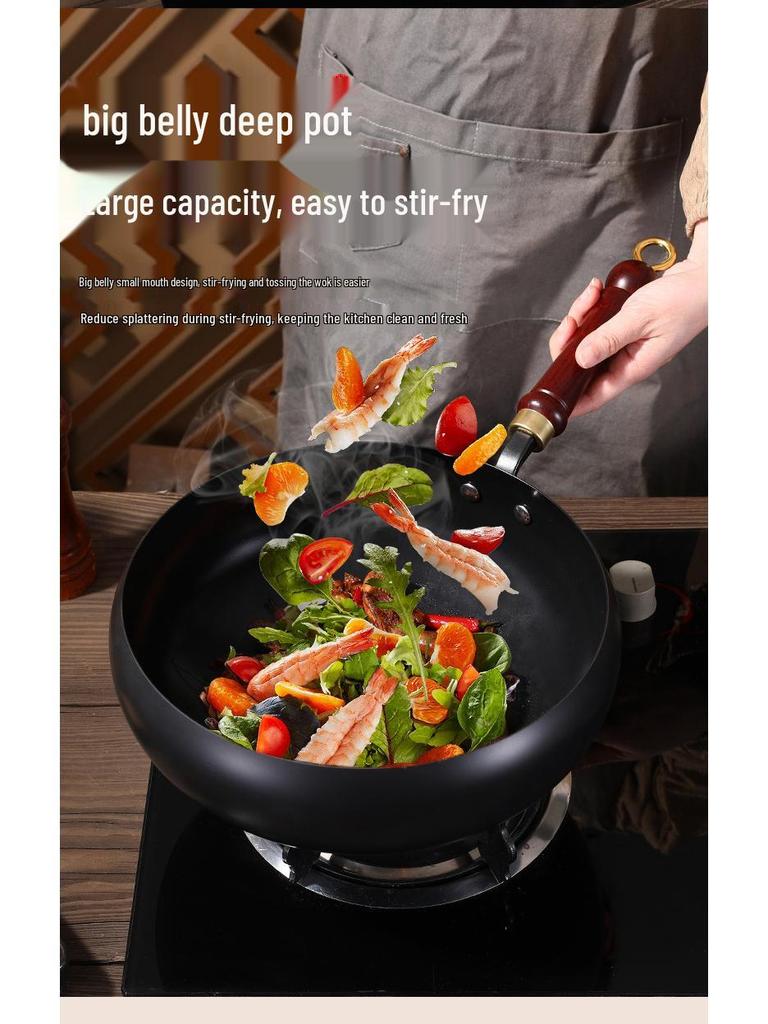 Ancient-Style Non-Stick Thick Iron Wok for Stir-Frying, Stewing, and Soup - Household & Commercial Use