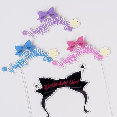 Happy Birthday Acrylic Cake Topper With Bow Decoration Arch Design Birthday Cake Decoration Party Baking Supplies