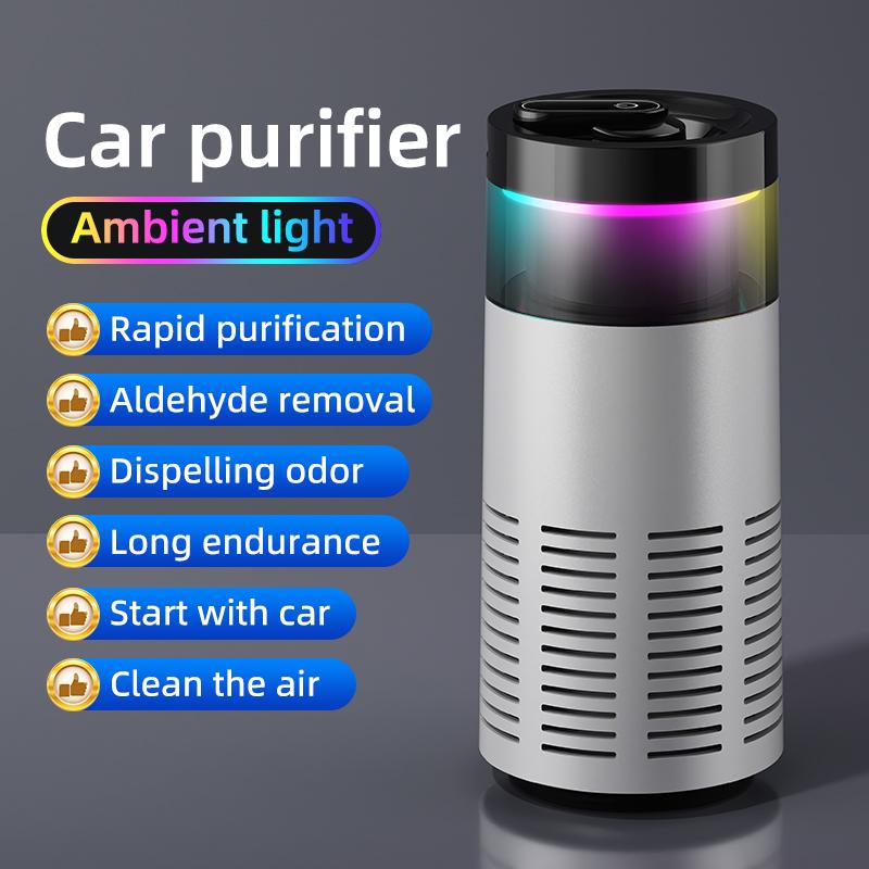 Portable Car Air Purifier Negative Ion & HEPA Filter Low Noise DeodorizerDust Smoke Removal Compact Design for Car Home Use