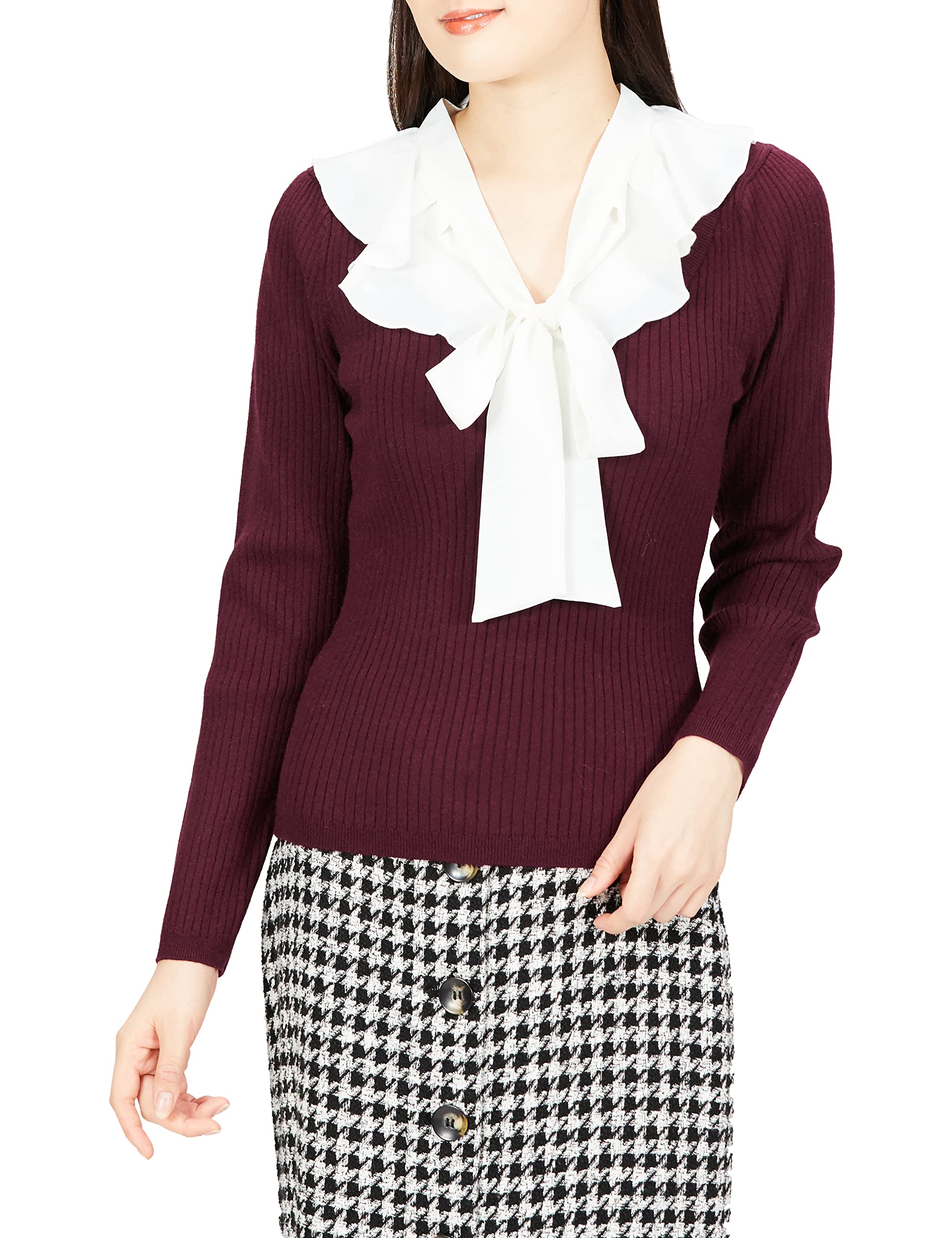 

Jill by Jill Stuart Women s BL Docking Rib Knit Sweater, Bordeaux, FR
