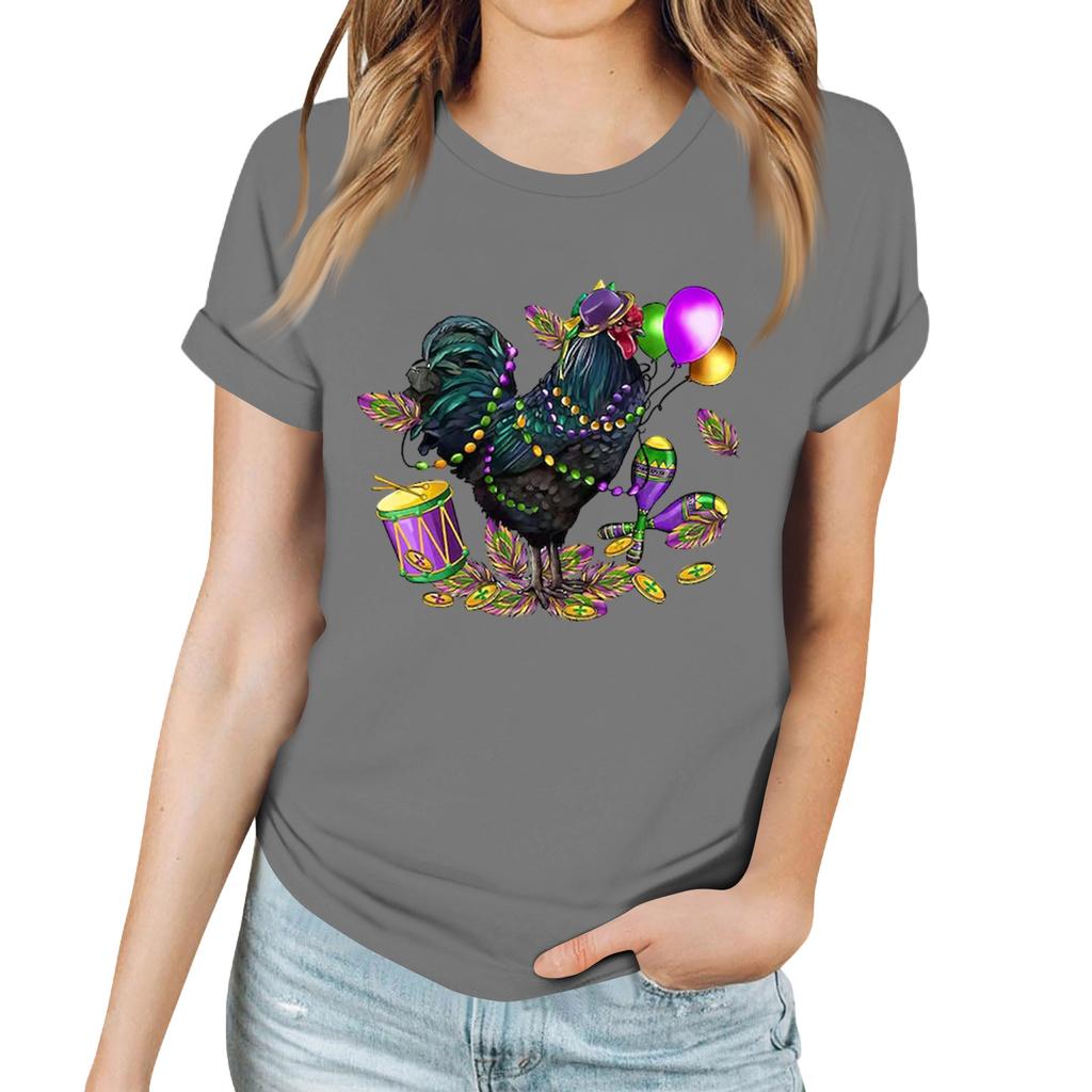 Women's Casual Carnival Print T-Shirt Round Neck Pullover Short Sleeve Top