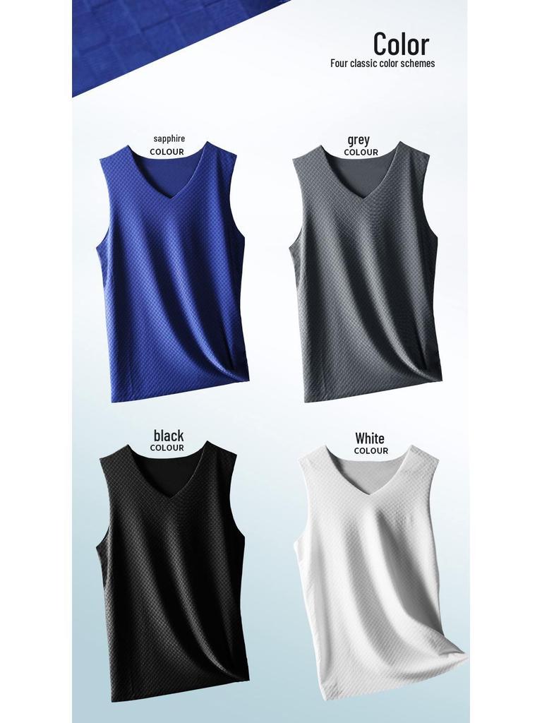 Men's Ice Silk Seamless Summer Slim Fit Vest - Sleeveless Sweatshirt for Youth Sports and Underwear.