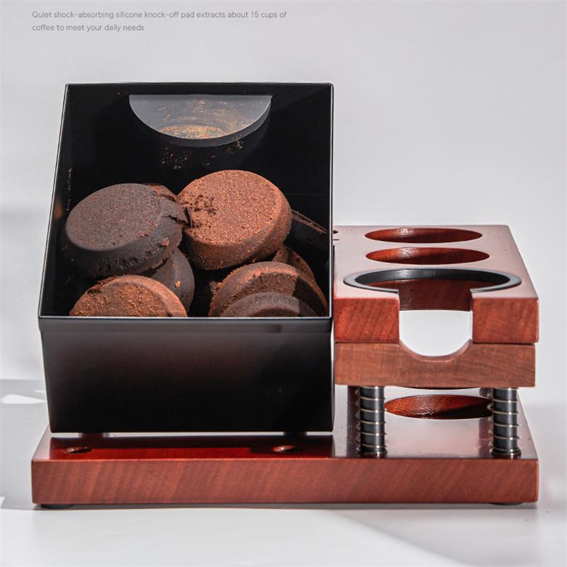 51-58MM Spring Coffee Tamper Station Stand Wooden Coffee Portafilter Holder Distributor Puck Screen Organizer Coffee Knock Box