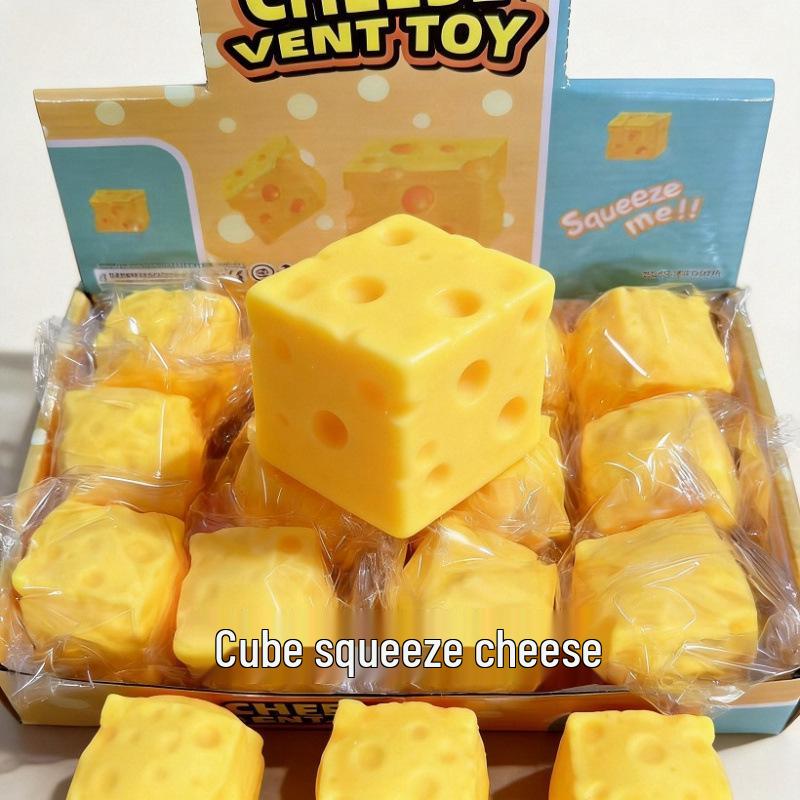 Large Cube Cheese Squeeze Stress Relief Toy - Decompression Artifact