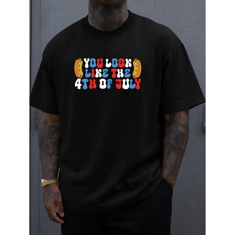 

European sizes Mens Graphic T-Shirt Black, Funny Summer Clothing, Crew Neck, Casual Style, Slight Stretch Fabric, Perfect For Daily And Weekend Wear 4XL