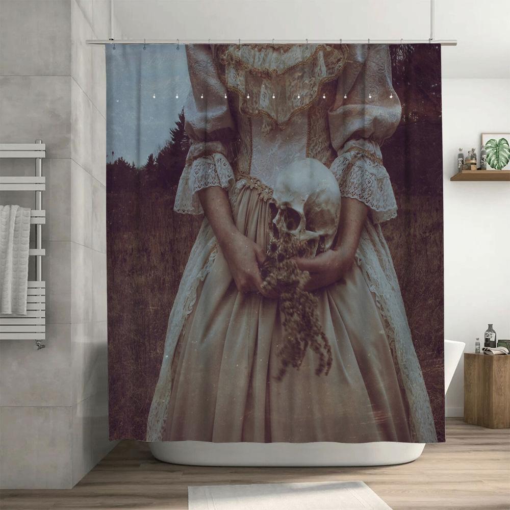 Gothic Horror Shower Curtain Vintage Spooky Victorian Dark Academia Home Decor Halloween Bathroom Set Artistic Eerie Wall Tapest