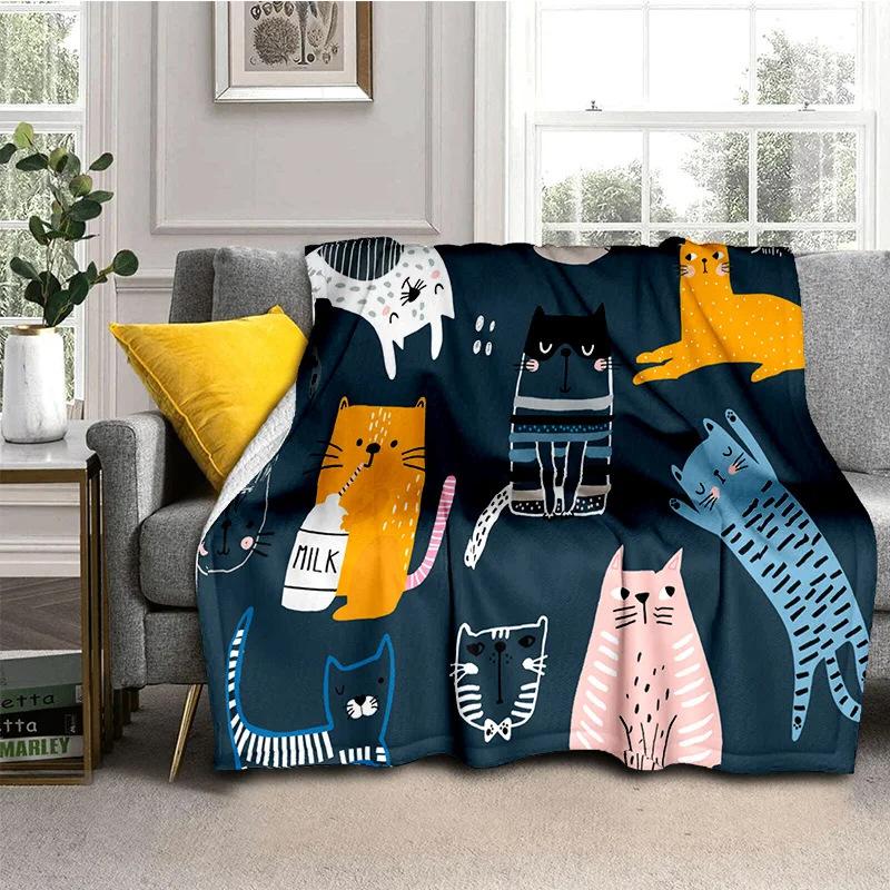 Cartoon Cat Flannel Comfortable Warm Blanket Children'S Gift Fluffy Soft Blanket Sofa Nap Portable Blanket