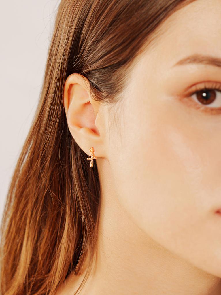 Minimalpiercing 14K Modern Cubic Cross Drop Piercing Earrings