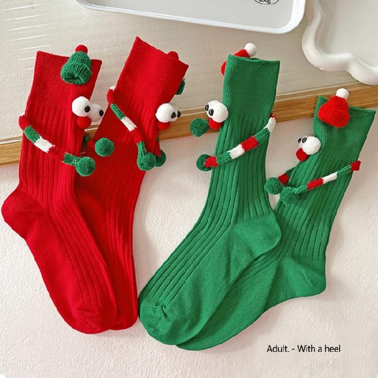 Christmas Funny Hand Socks Novelty Cartoon Big Eyes Middle Tube Socks Hosiery for Adult Kids Holiday Festival Party Gift