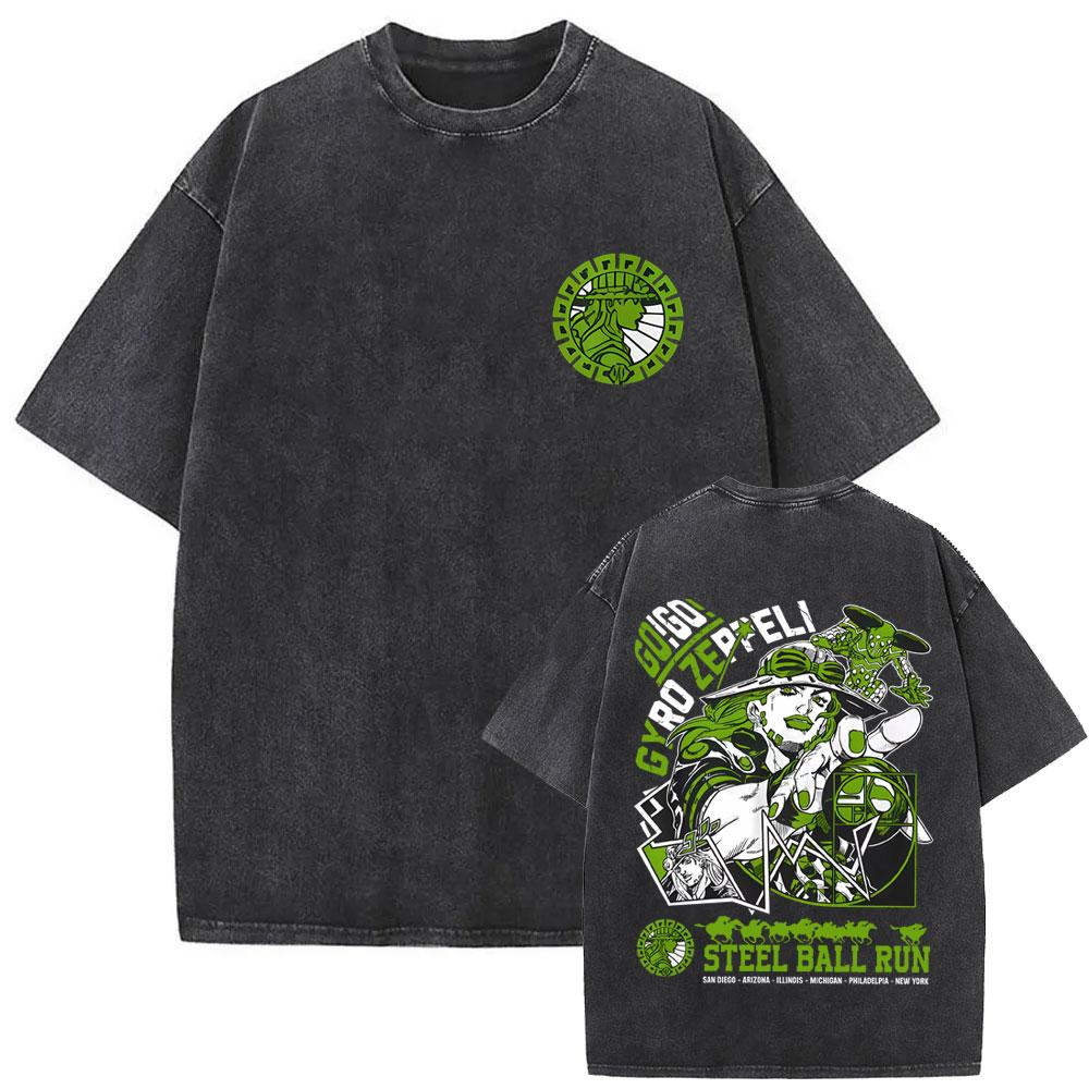 Anime JoJo's Bizarre Adventure Jolyne Washed Vintage T-shirt Summer Men Women Manga Casual Cotton Crewneck Short Sleeve T Shirt