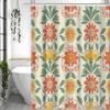 Bathroom Decoration (shower Curtain) Cartoon Flower Green Leaf Shower Curtain with Hooks, Suitable for Bathroom Use