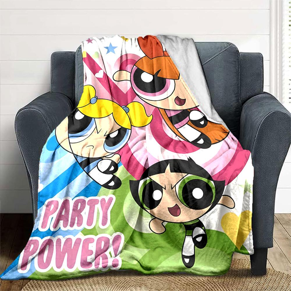 1pc Powerpuff4 Blanket, Gift, for Men and Women, Soft Blanket, Good for Sofa Bed Couch Travel, Lightweight Flannel Blanket