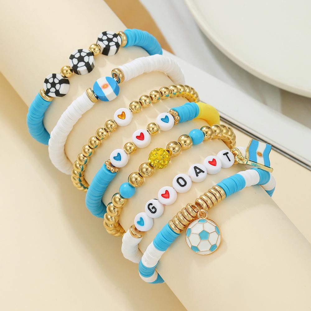 World Cup-themed explosive bracelet set, English alphabet beaded national flag alloy pendant jewelry