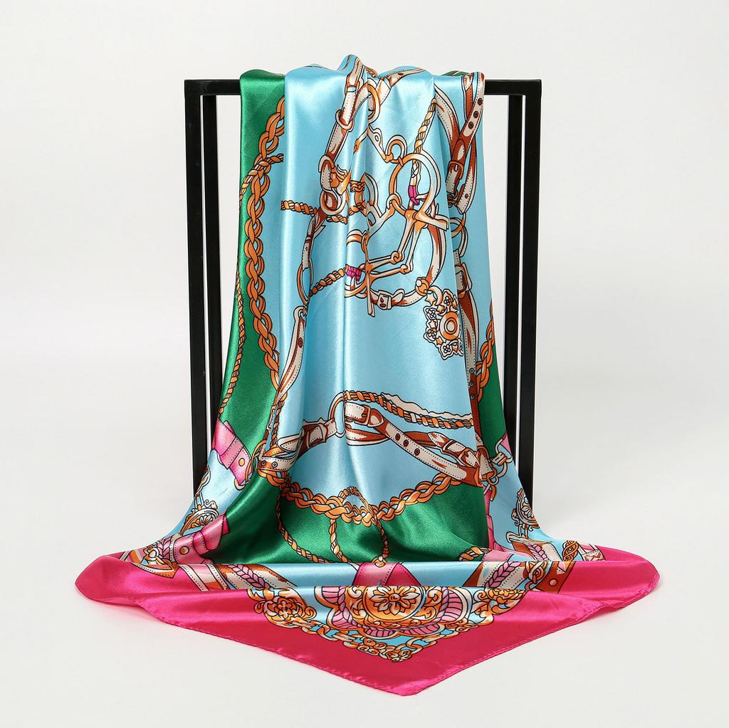 - Leopard Print Frame Satin Versatile Square Scarf Women'S Temperament Fashionable High-Quality Imitation Silk Scarf