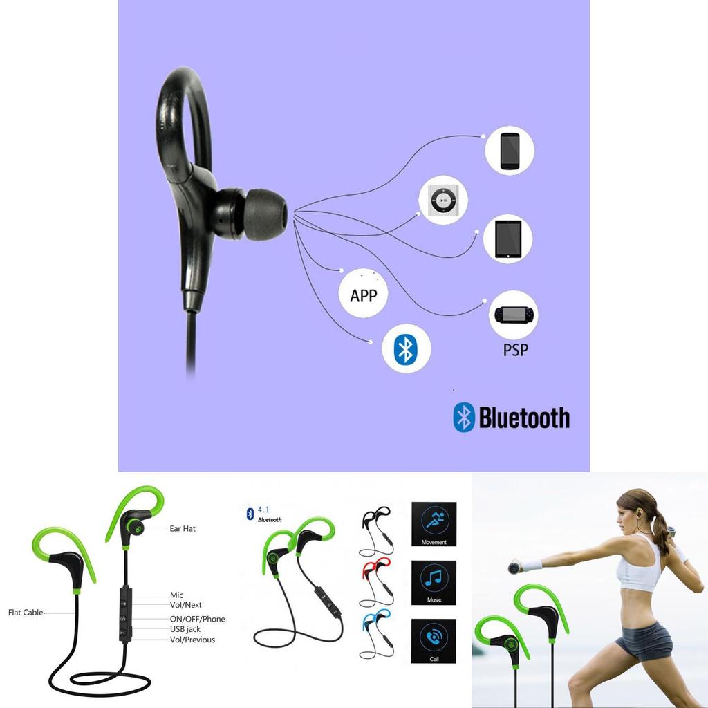 Universal Bluetooth 41 Wireless Stereo Earphone Earbuds With Ergonomic Ear Hook And Noise Cancellation For Sports And Travel
