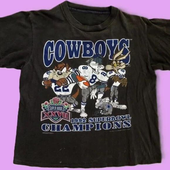 1992 Dallas Cowboys Super Bowl Champs Looney Tunes NFL Black T shirt KH18366 Unisex T-Shirt XXXXL