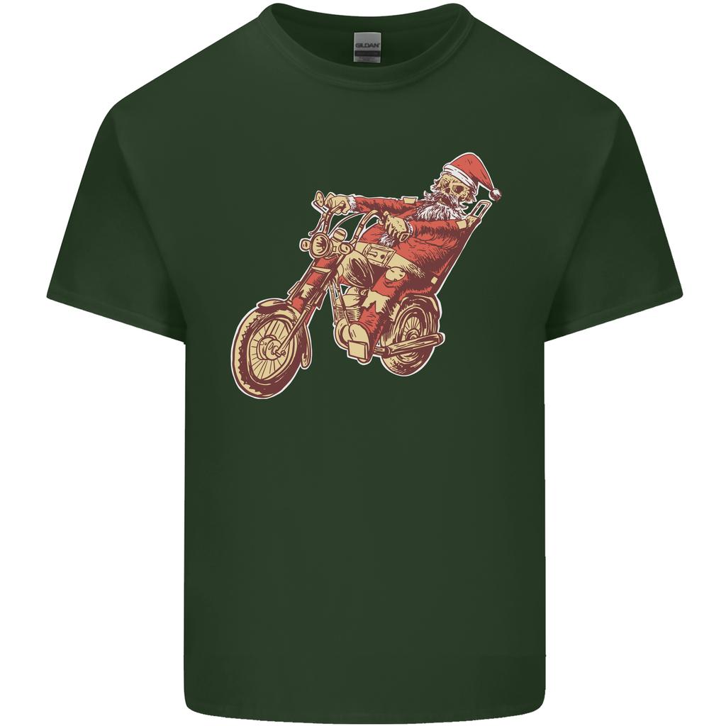Biker Santa Christmas Motorcycle Chopper Skull Unisexs Light Cotton TShirt