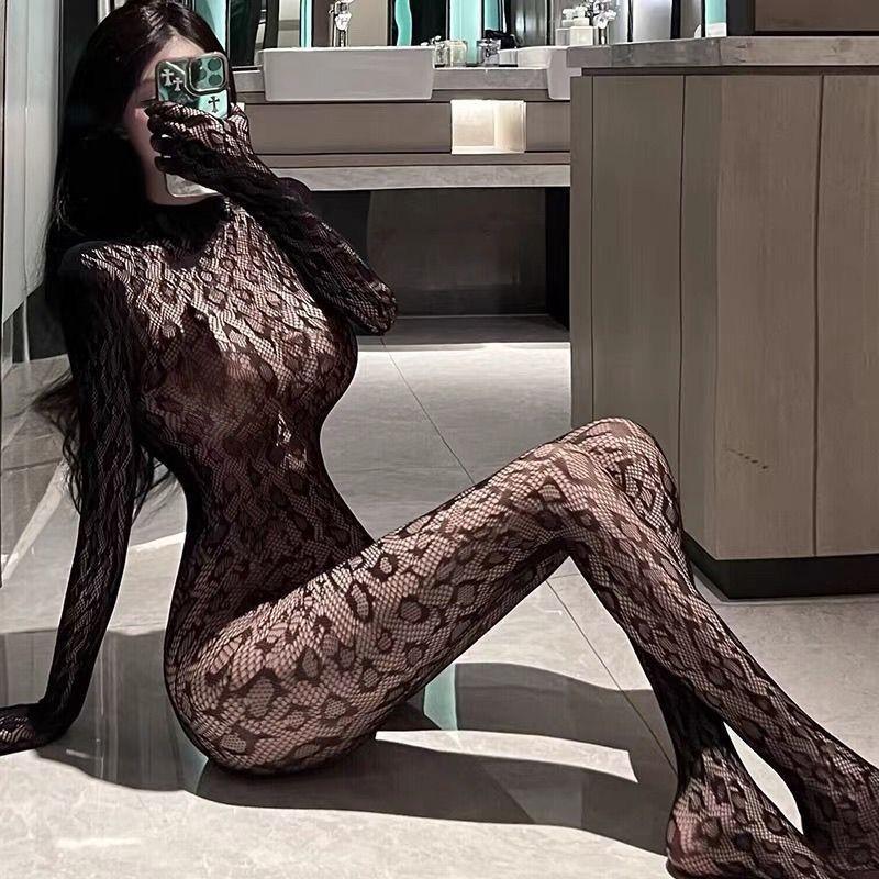 Retro Leopard Print Jacquard Pantyhose - Women's Sexy Slimming Mesh Silk Stockings in Black
