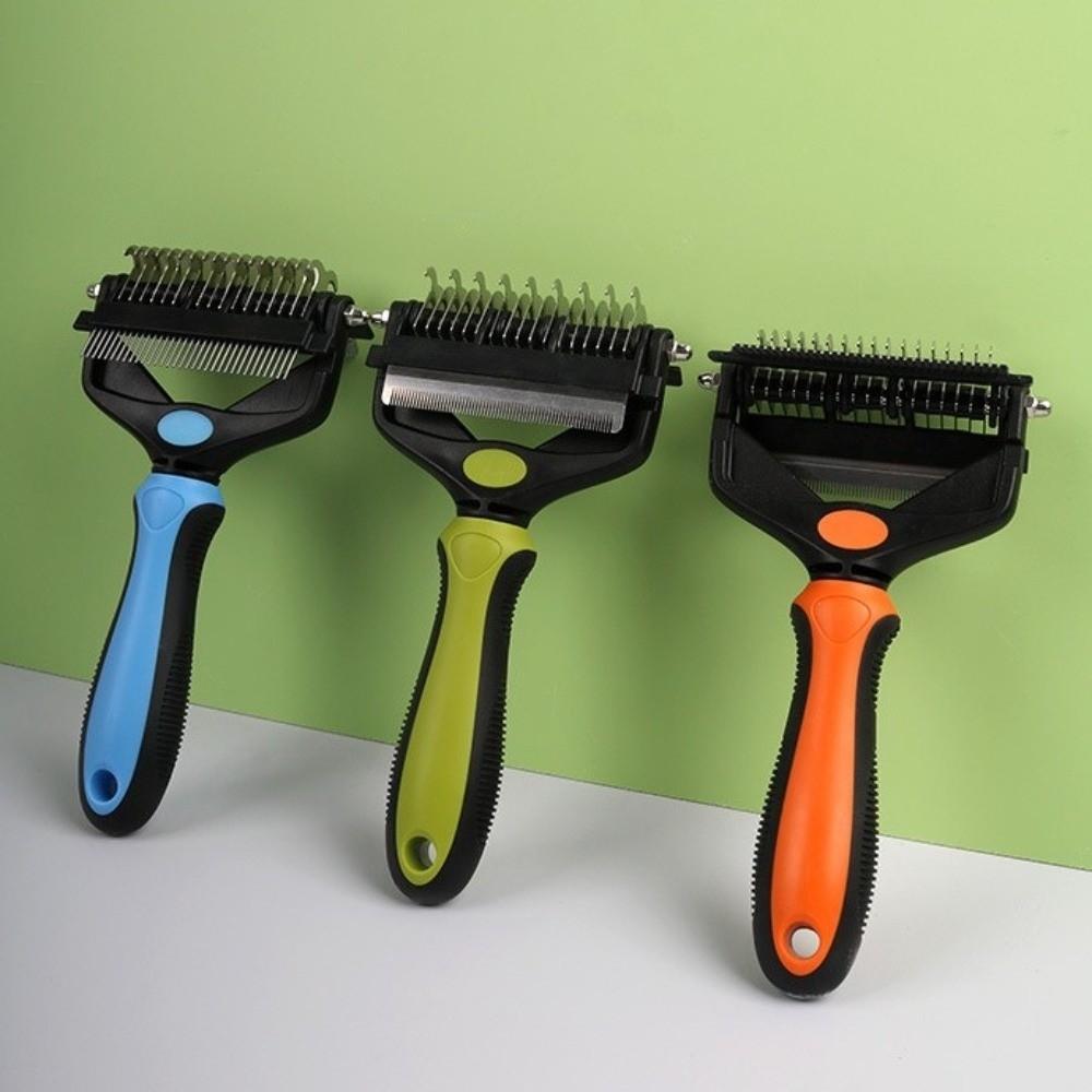 Multi-functional Dog Deshedding Brush Anti-slip TPR Handle Effective Pet Fur Knot Cutter Stainless Steel Blade Puppy Cat Comb