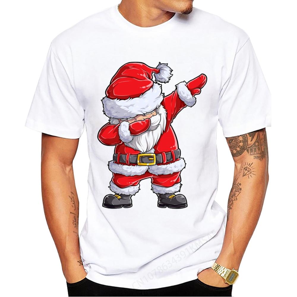 Funny Christmas Tees Santa Claus Men T-Shirts Merry Christmas Print Short Sleeve T-Shirt Sport