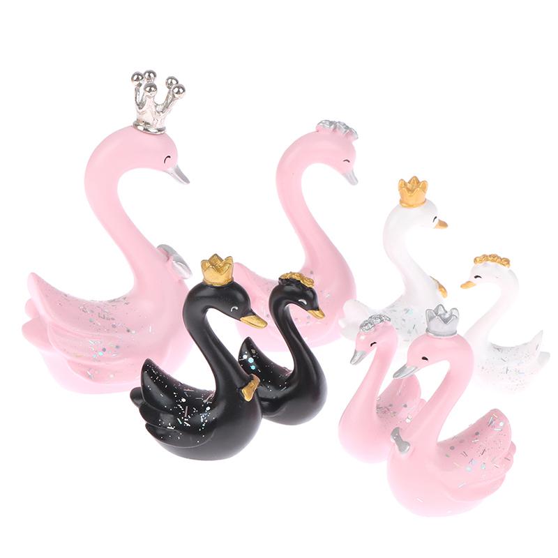 1 Pair Resin Swan Statue Figurines Swan Cake Topper Sculpture Cake Dashboard Baking Wedding Birthday Cake Decorating Supplies