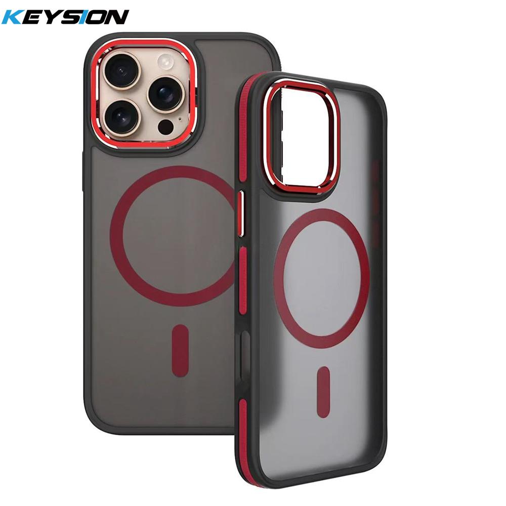 KEYSION Shockproof Magnetic Case for iPhone 15 16 Pro Max 15 Plus 16e Matte Translucent PC+TPU Color Blocking Phone Cover