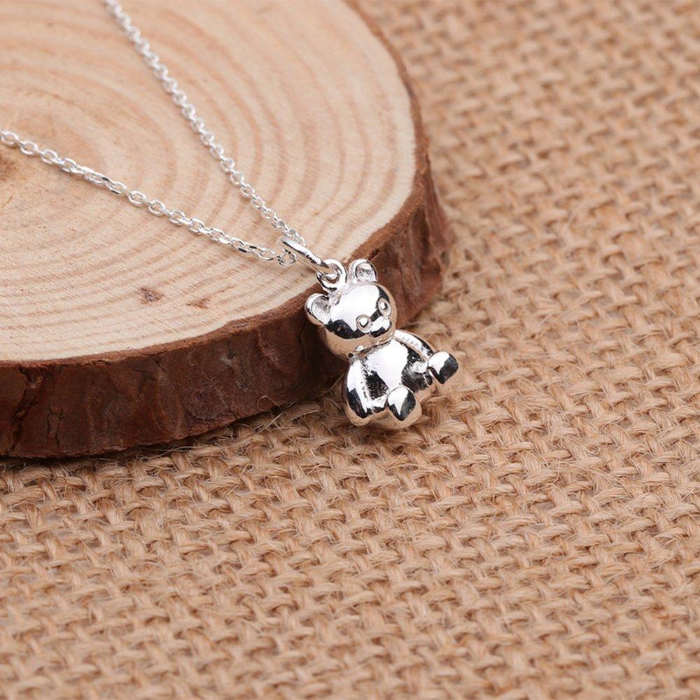 Chubby teddy bear silver necklace
