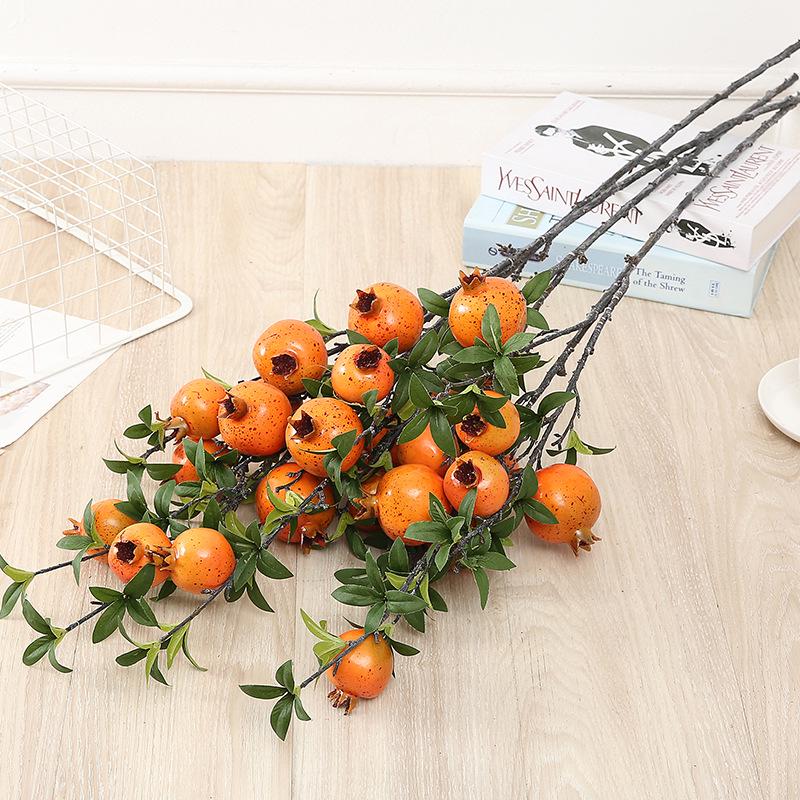 Hengrui Simulation Persimmon, Pomegranate, and Lemon Branches with Leaves for New Year Home Decoration