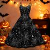 Women's Vintage Punk Off Shoulder Dress Halloween Print Spider Web Pattern Sleeveless Swing Dress with Flared Skirt for Costume Party