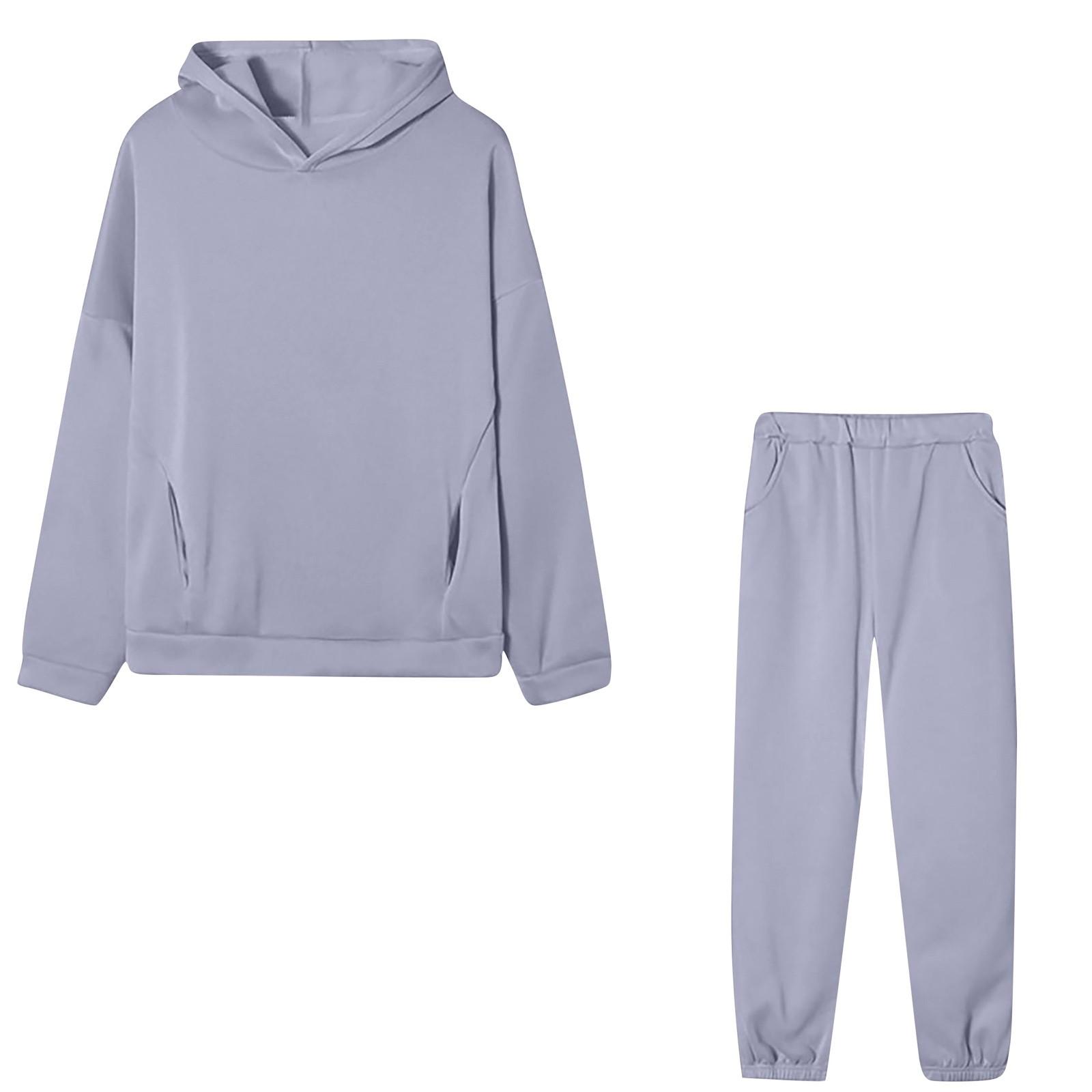 

Женский спортивный модный однотонный повседневный комплект из двух предметов с капюшоном S светло-серый