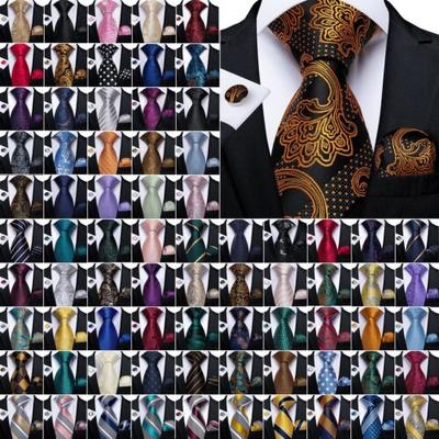 Black Gold Paisley Silk Tie Set Mens Necktie Pocket Square Cufflinks Wedding